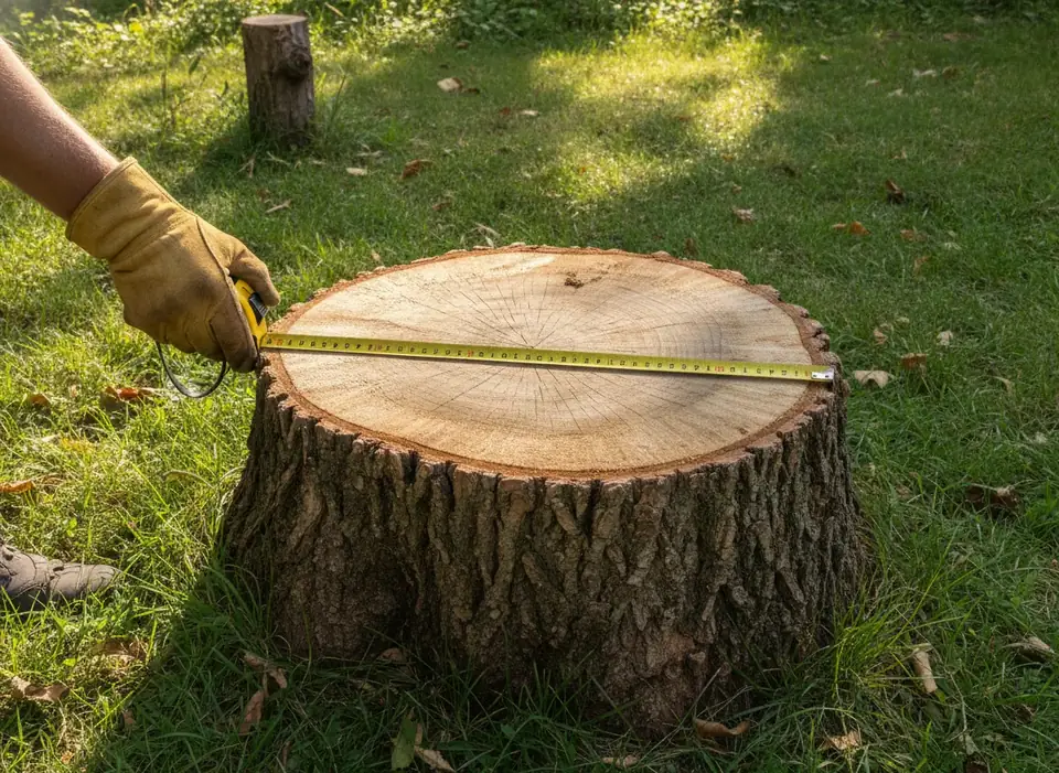 Tape measure across a stump to measure its width